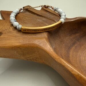 Inspiration Co ‘She is clothed in strength and dignity’ Rose Gold Tone Bracelet